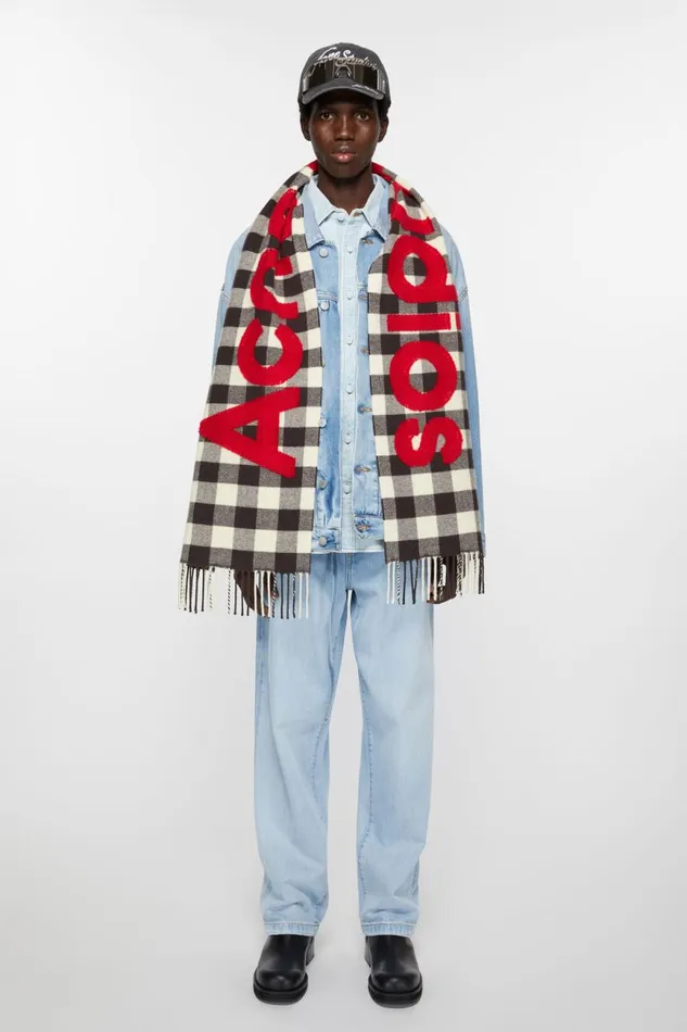 Women Check Logo Scarf Carbon Greyred Acne Studios Scarves