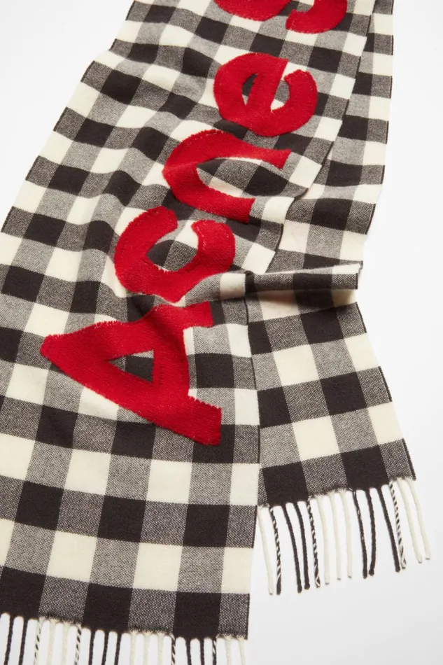Women Check Logo Scarf Carbon Greyred Acne Studios Scarves