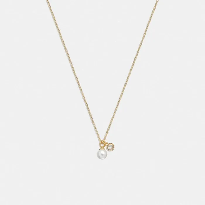 Women Classic Pearl Pendant Necklace Goldpearl Coach Jewelry