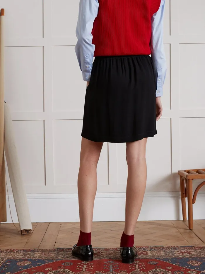Women Clothing Cyrillus Plain Crepe Short Button Skirt Noir
