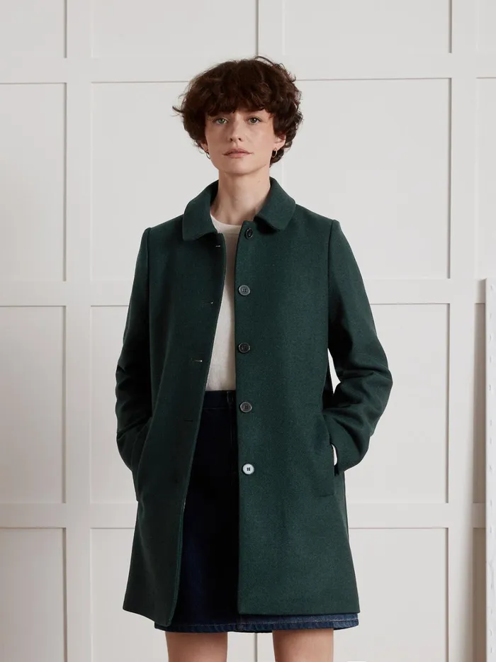 Women Clothing Cyrillus Plain Short Wool Cloth Coat Green