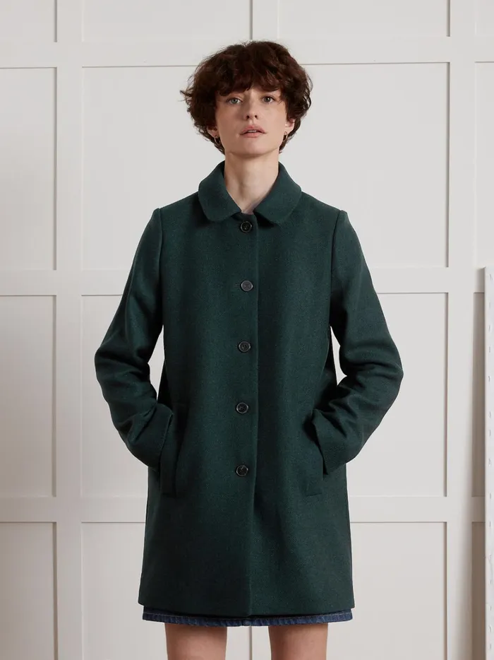 Women Clothing Cyrillus Plain Short Wool Cloth Coat Green