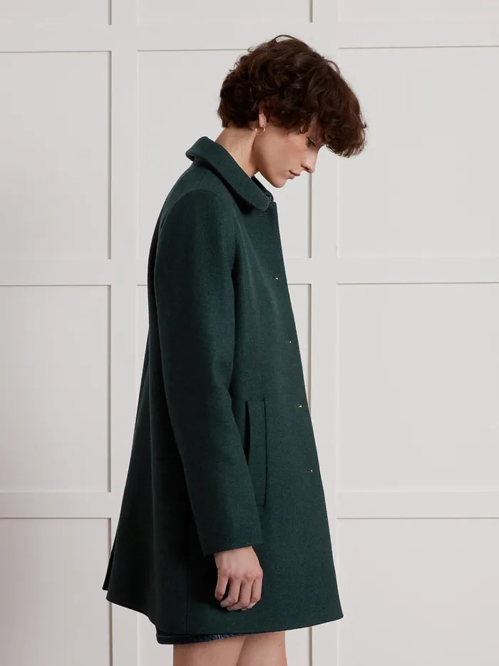 Women Clothing Cyrillus Plain Short Wool Cloth Coat Green