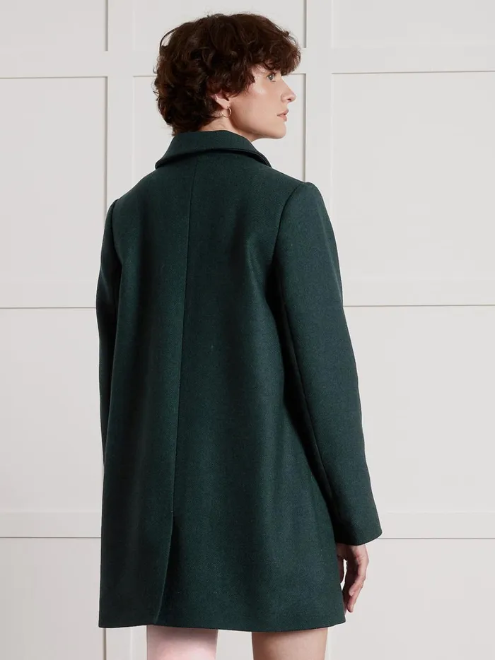 Women Clothing Cyrillus Plain Short Wool Cloth Coat Green