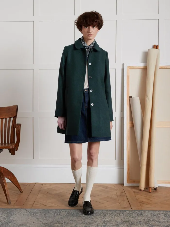 Women Clothing Cyrillus Plain Short Wool Cloth Coat Green