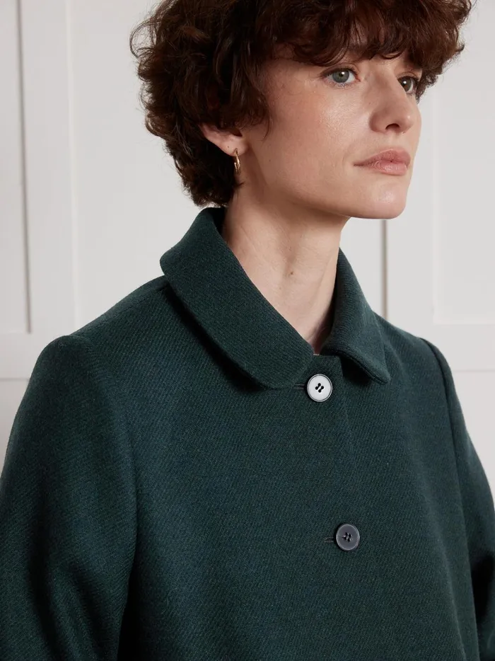 Women Clothing Cyrillus Plain Short Wool Cloth Coat Green