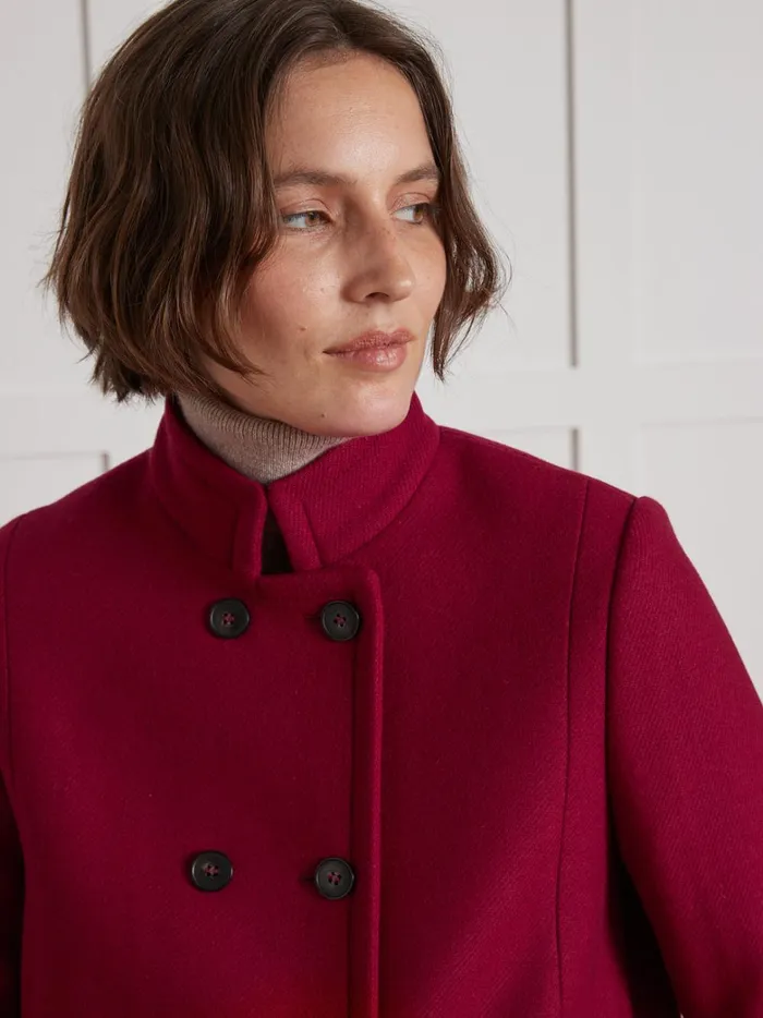 Women Clothing Cyrillus Plain Wool Cloth Coat With Retro Styling Rouge