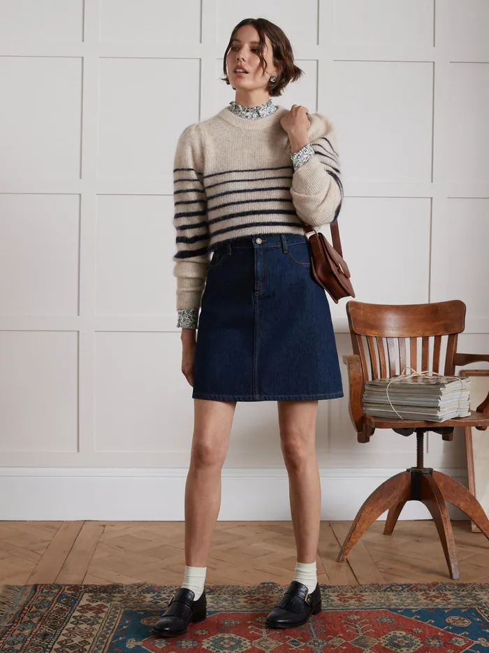 Women Clothing Cyrillus Short Organic Cotton Jeans Skirt Denim Brut