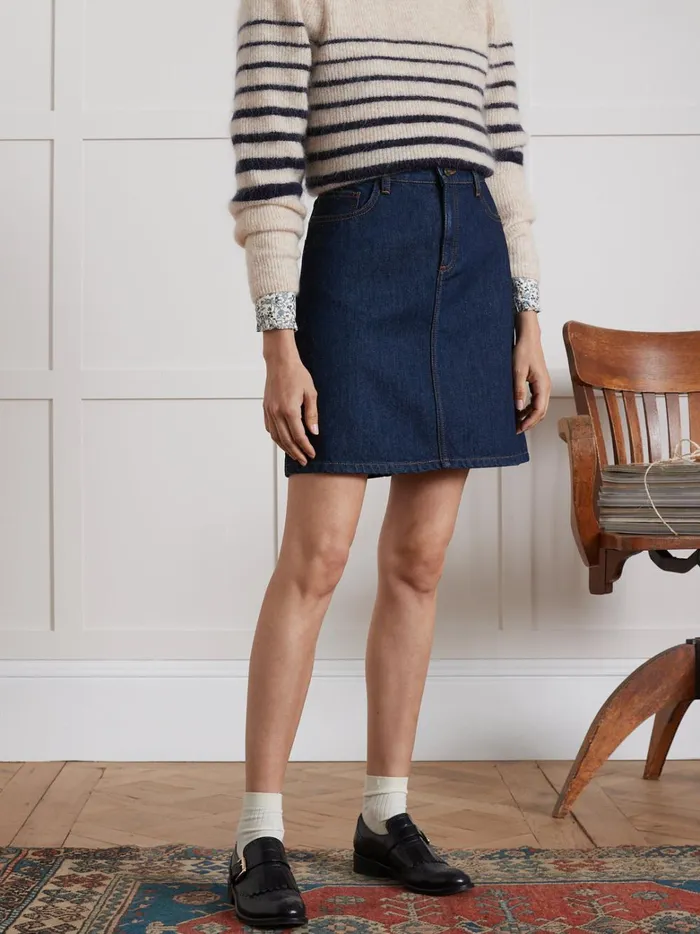Women Clothing Cyrillus Short Organic Cotton Jeans Skirt Denim Brut