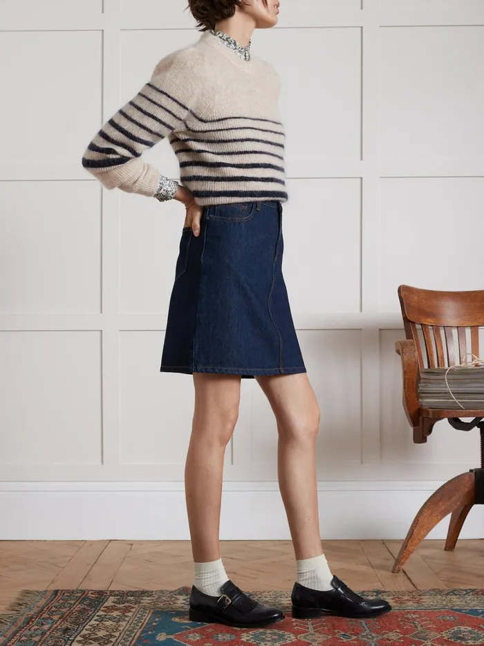 Women Clothing Cyrillus Short Organic Cotton Jeans Skirt Denim Brut