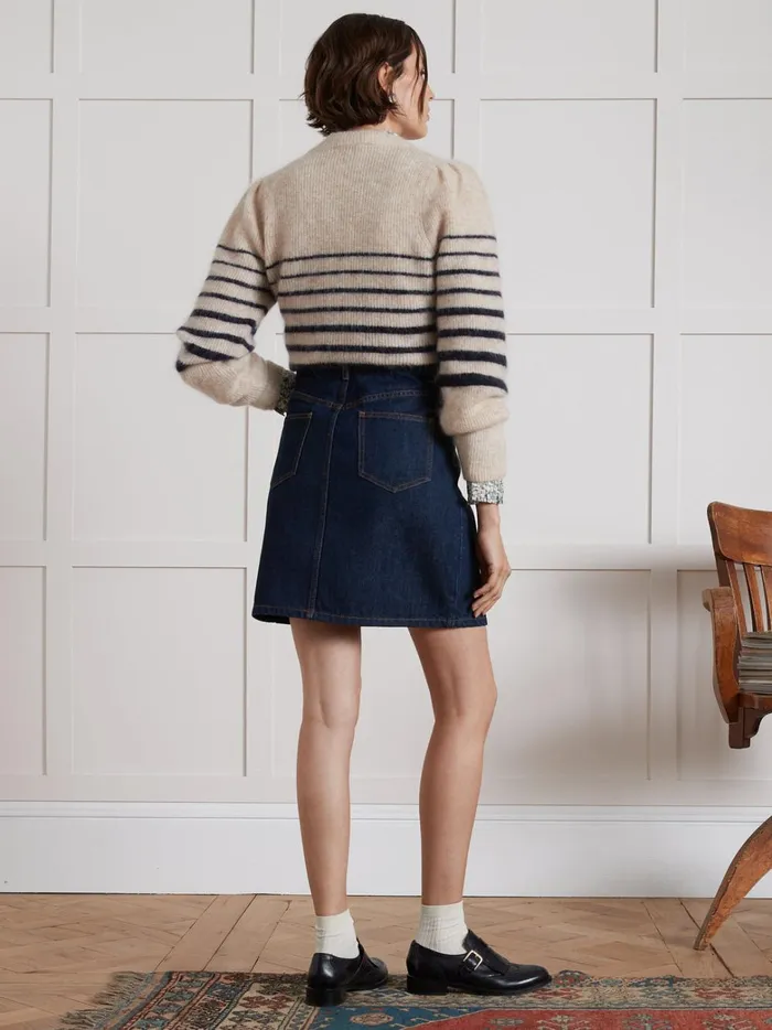 Women Clothing Cyrillus Short Organic Cotton Jeans Skirt Denim Brut