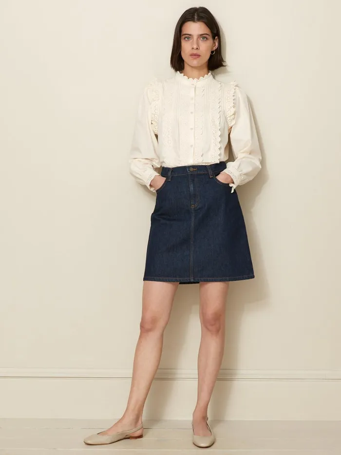 Women Clothing Cyrillus Short Organic Cotton Jeans Skirt Denim Brut