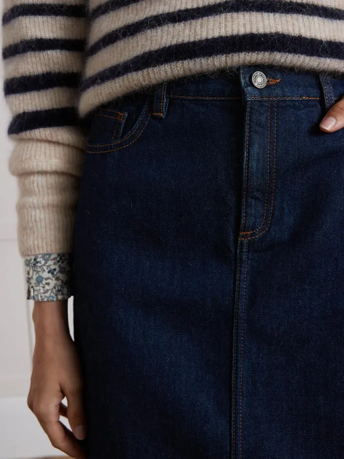 Women Clothing Cyrillus Short Organic Cotton Jeans Skirt Denim Brut