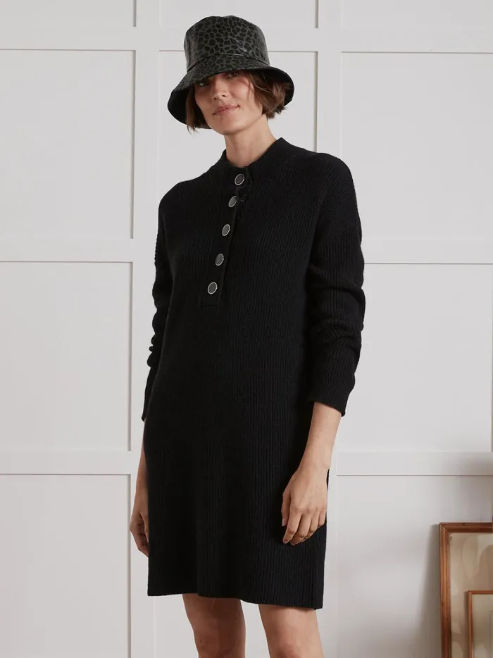 Women Clothing Cyrillus Short WoomBlend SweaterDress With Ribbing Noir