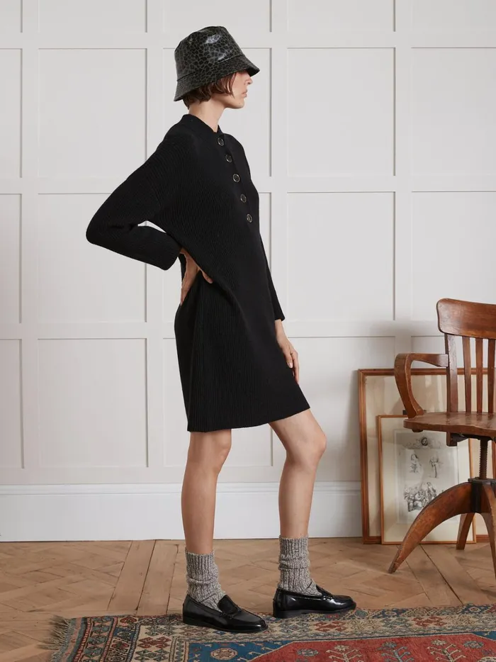 Women Clothing Cyrillus Short WoomBlend SweaterDress With Ribbing Noir
