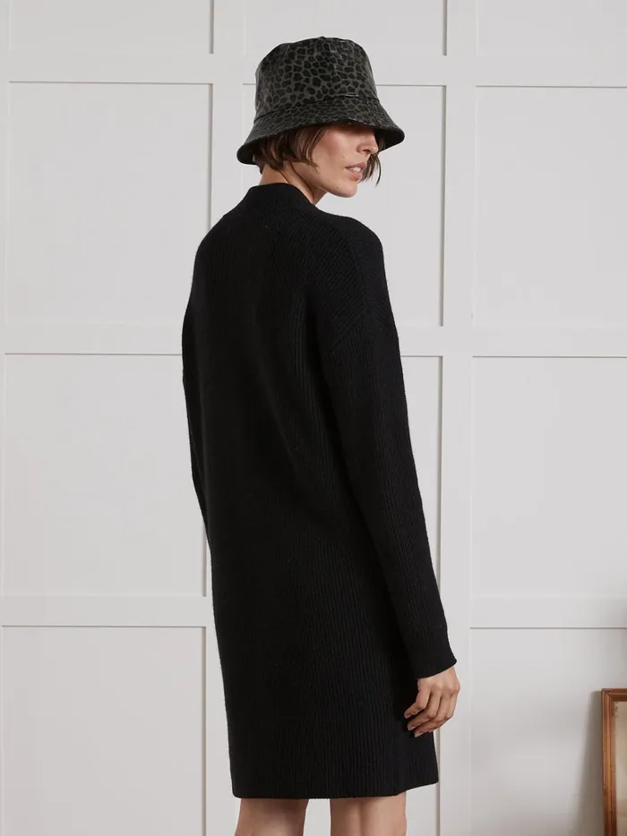 Women Clothing Cyrillus Short WoomBlend SweaterDress With Ribbing Noir