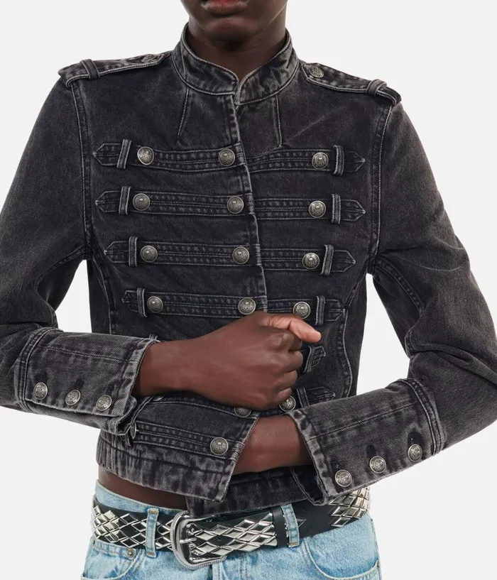 Women Coats and Jackets THE KOOPLES Officerstyle Grey Denim Jacket Women Coats and Jackets THE KOOPLES Officerstyle Grey Denim Jacket