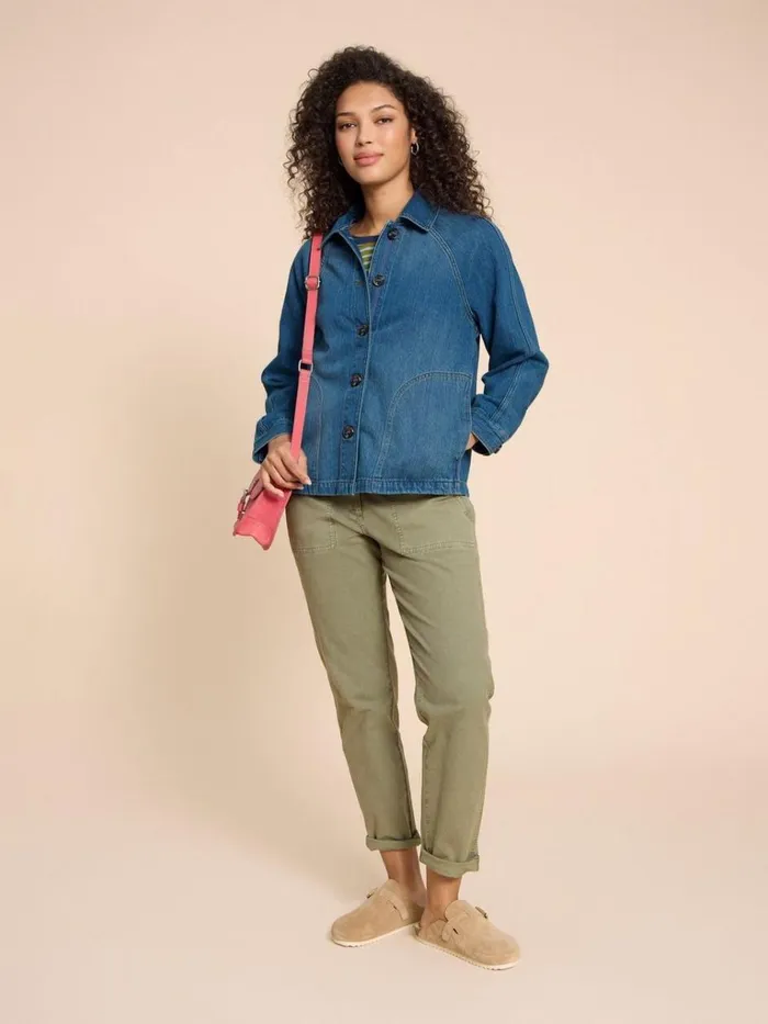 Women COATS and JACKETS White Stuff Eden Denim Relaxed Jacket Mid Denim