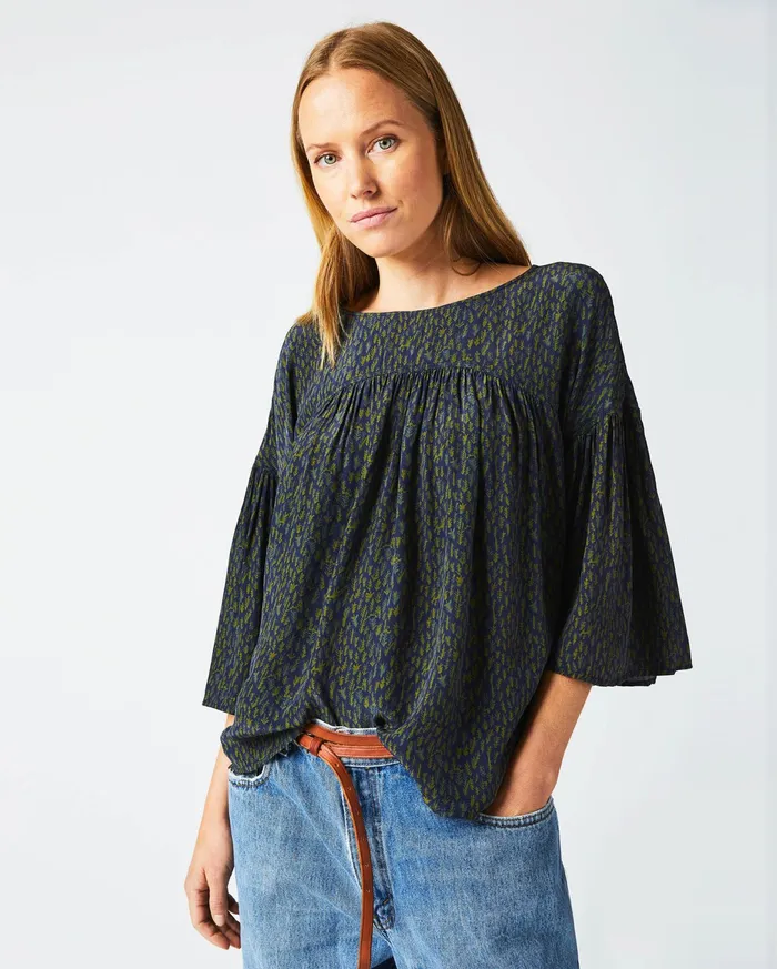Women Curved Yoke Blouse Navy Billy Reid Tops