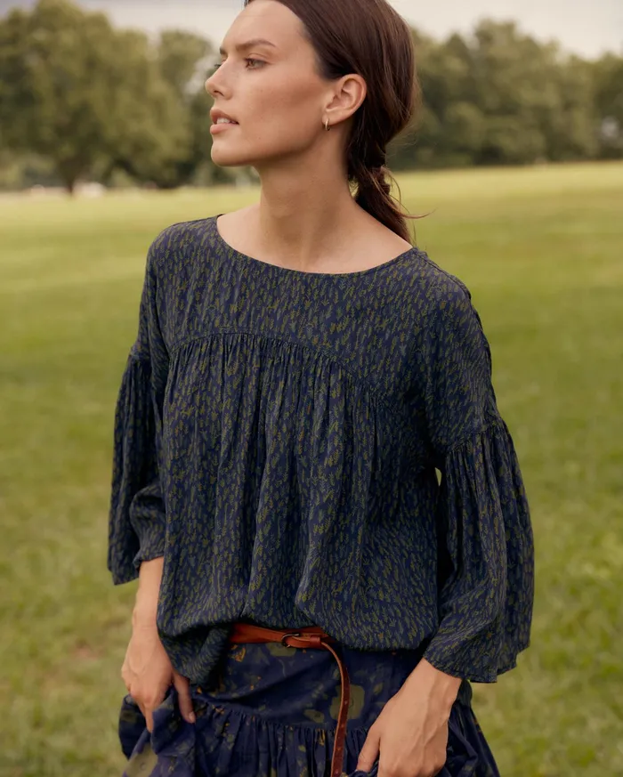 Women Curved Yoke Blouse Navy Billy Reid Tops
