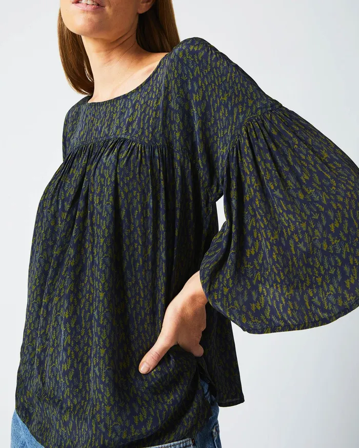 Women Curved Yoke Blouse Navy Billy Reid Tops