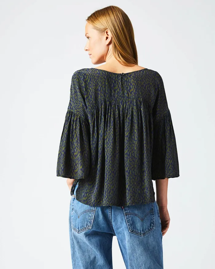 Women Curved Yoke Blouse Navy Billy Reid Tops