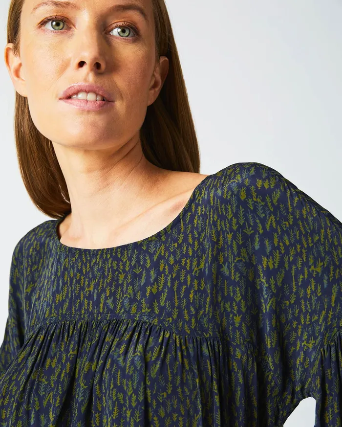 Women Curved Yoke Blouse Navy Billy Reid Tops