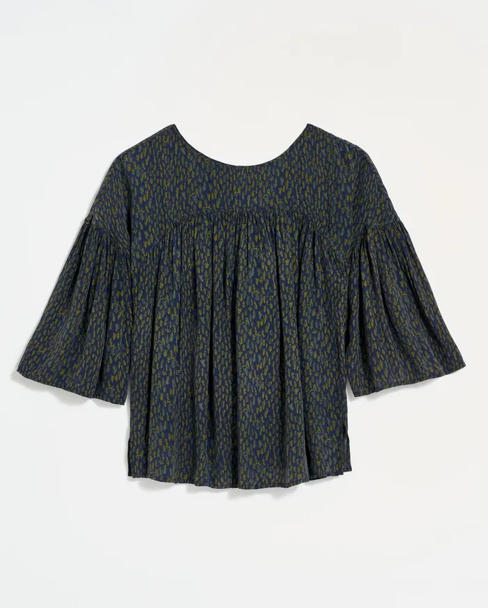 Women Curved Yoke Blouse Navy Billy Reid Tops
