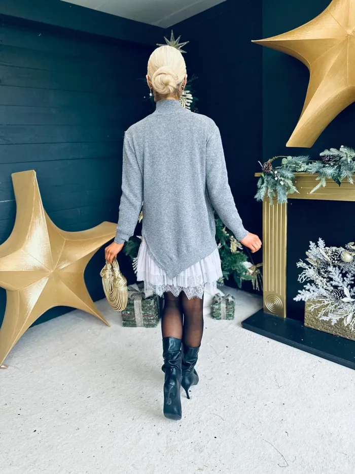 Women Day Dress Canella Lane Gina Knit and Lace Mini Dress Grey