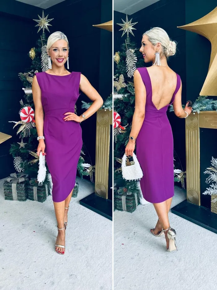 Women Day Dress Canella Lane Hilda Scoup Back Midi Dress Berry