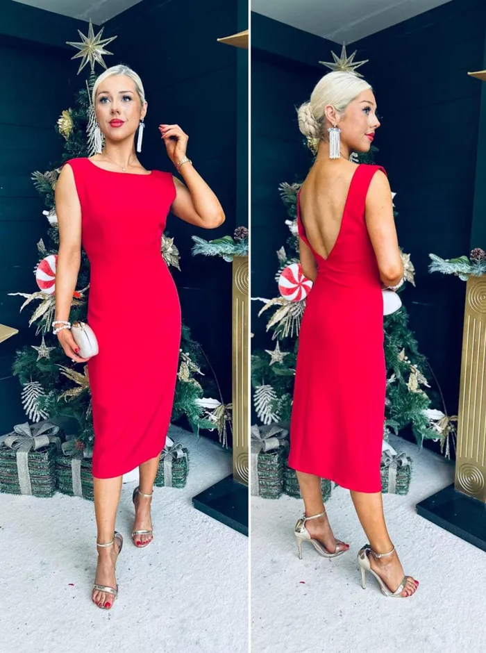 Women Day Dress Canella Lane Hilda Scoup Back Midi Dress Red
