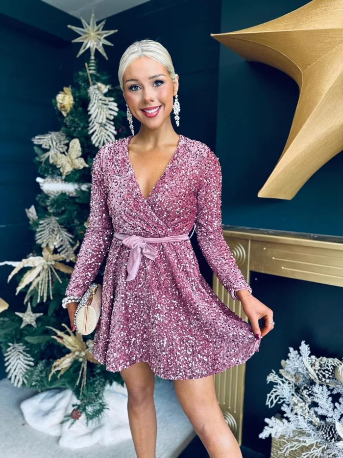 Women Day Dress Canella Lane Jane Velvet Sequin Mini Dress Mauve