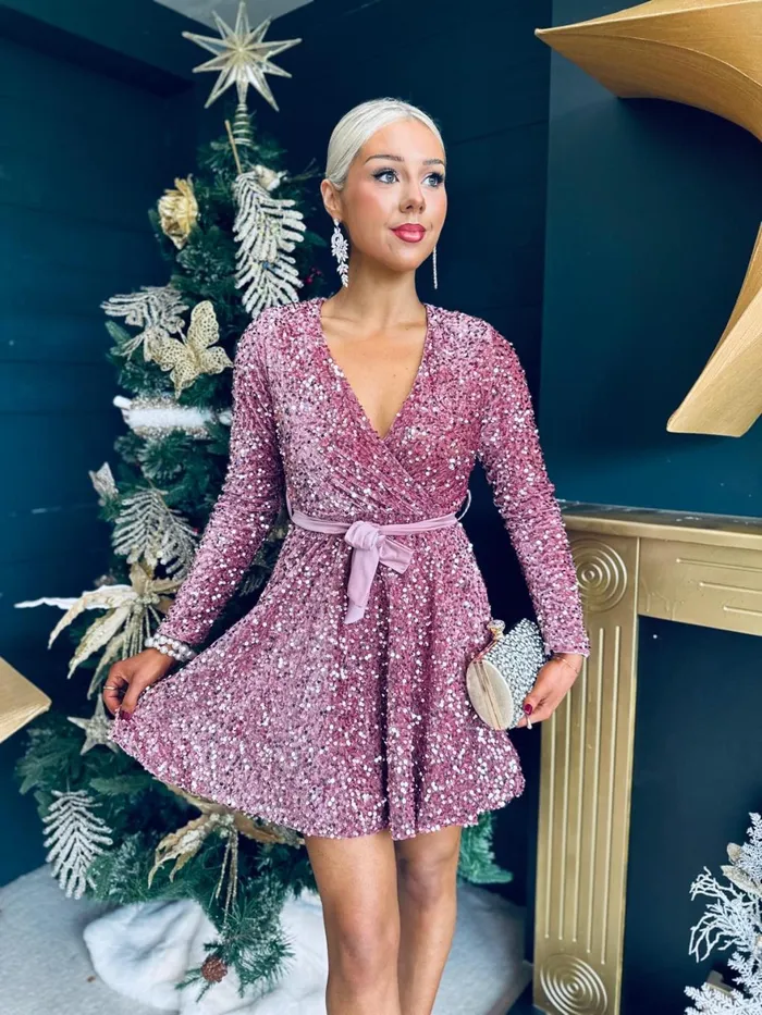 Women Day Dress Canella Lane Jane Velvet Sequin Mini Dress Mauve