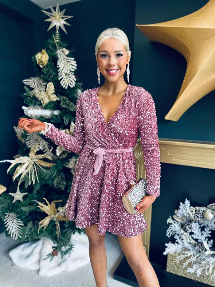 Women Day Dress Canella Lane Jane Velvet Sequin Mini Dress Mauve