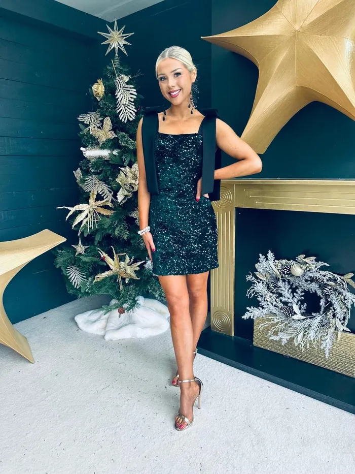 Women Day Dress Canella Lane Jude Bow Detail Sequin Mini Dress Forest