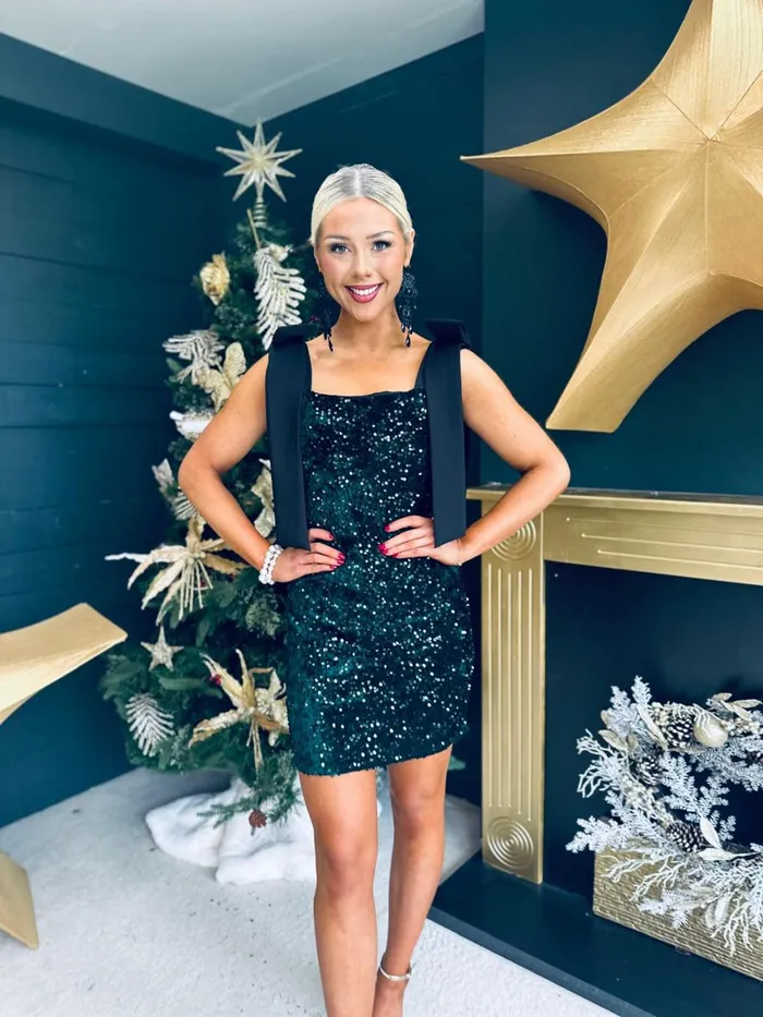 Women Day Dress Canella Lane Jude Bow Detail Sequin Mini Dress Forest
