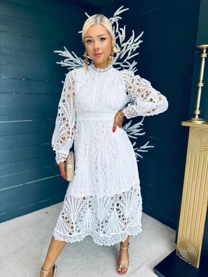 Women Day Dress Canella Lane Paris Crochet Detail Dress White