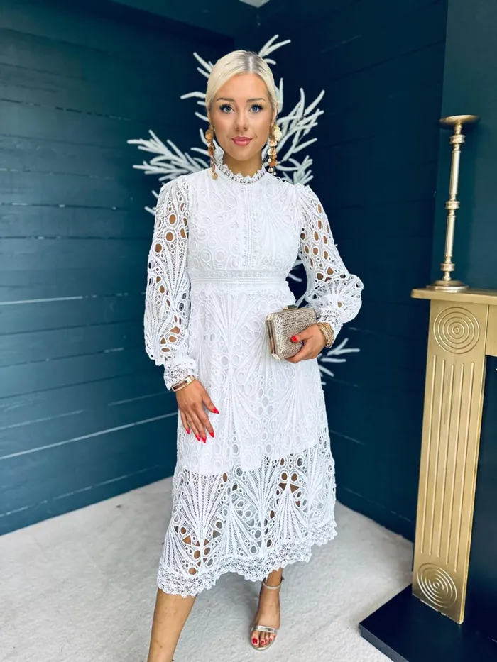 Women Day Dress Canella Lane Paris Crochet Detail Dress White