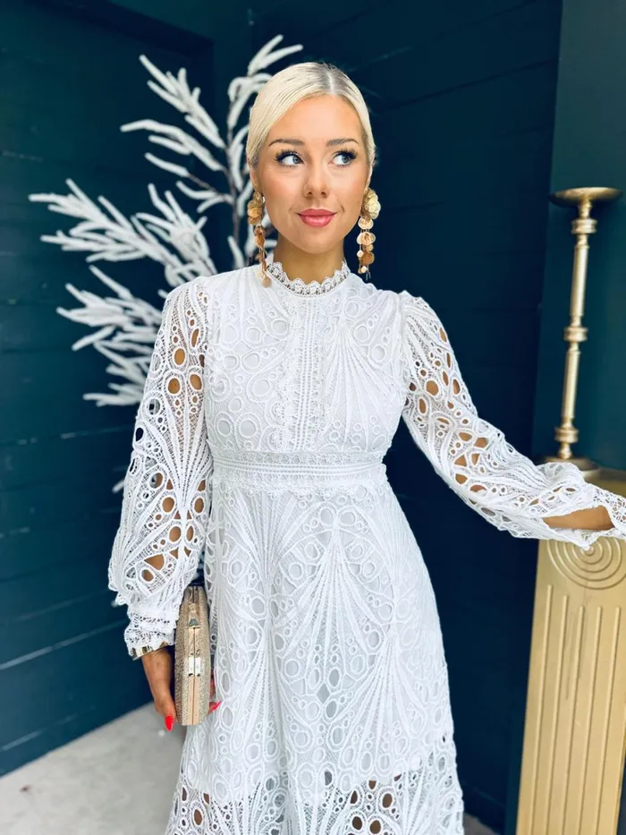 Women Day Dress Canella Lane Paris Crochet Detail Dress White