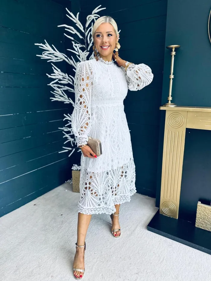 Women Day Dress Canella Lane Paris Crochet Detail Dress White