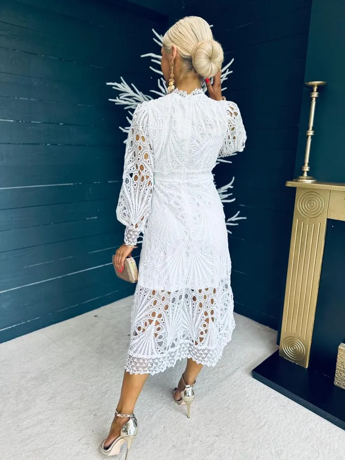 Women Day Dress Canella Lane Paris Crochet Detail Dress White