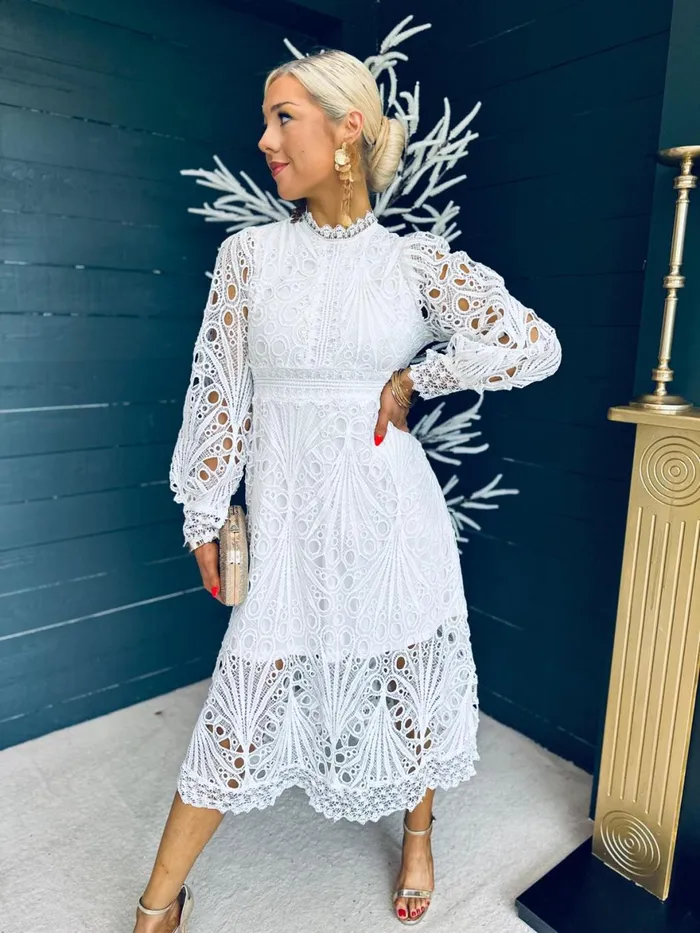 Women Day Dress Canella Lane Paris Crochet Detail Dress White
