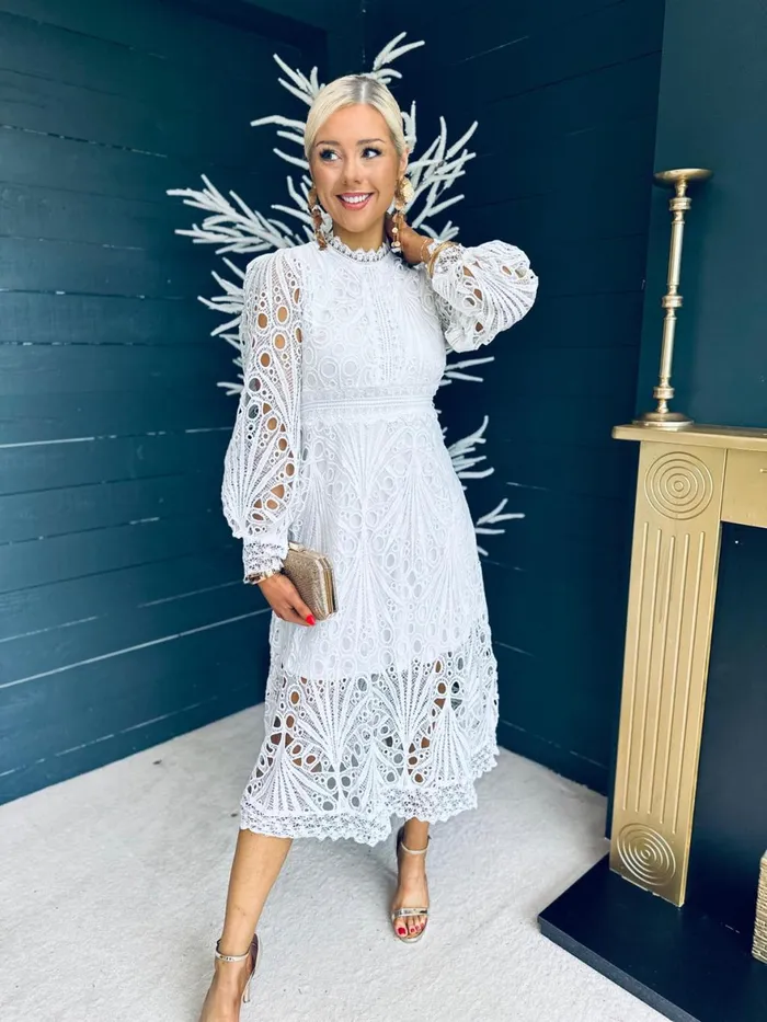 Women Day Dress Canella Lane Paris Crochet Detail Dress White