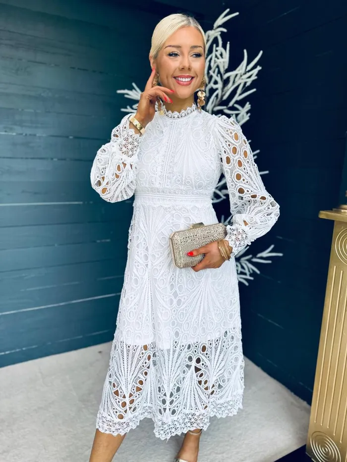 Women Day Dress Canella Lane Paris Crochet Detail Dress White