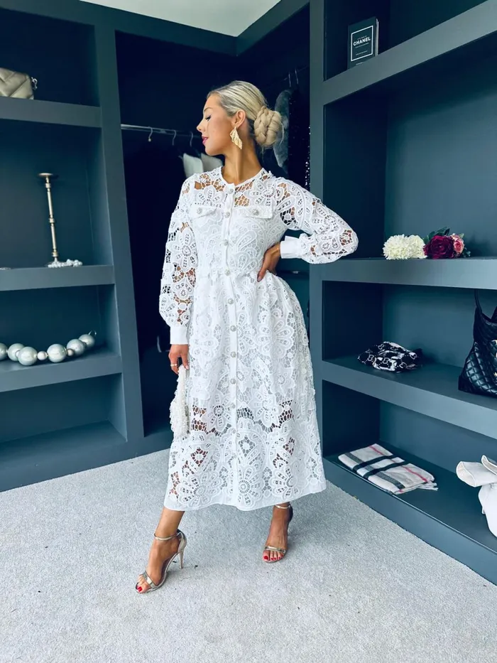 Women Day Dress Canella Lane Polly Crochet Detail Dress White