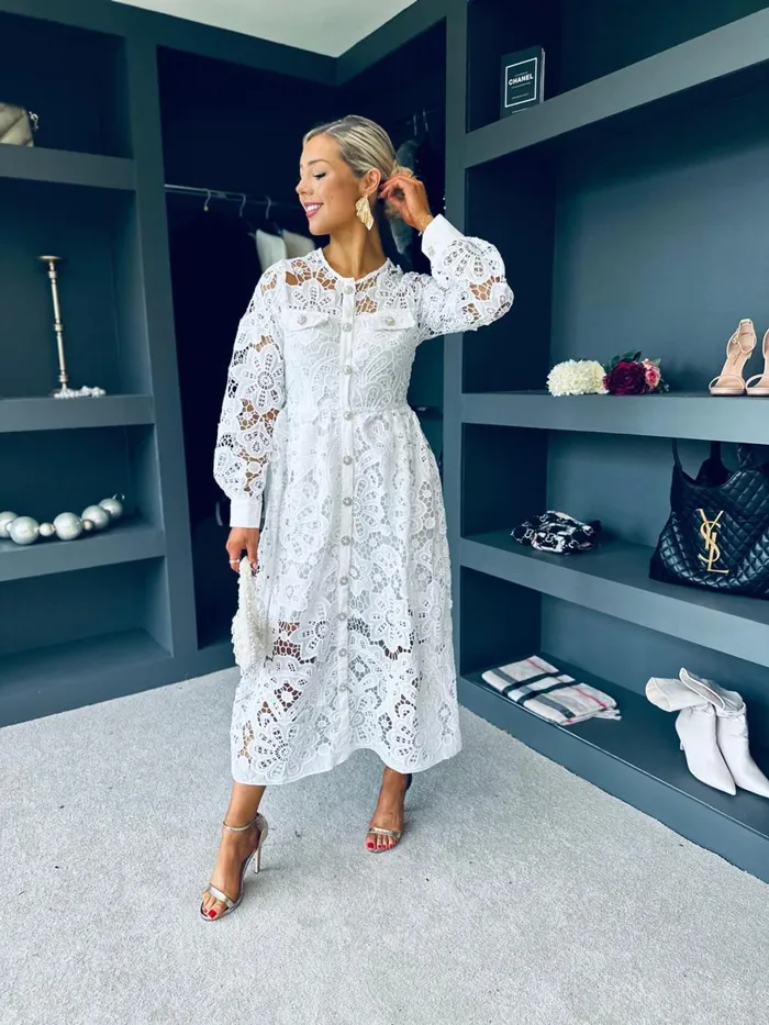 Women Day Dress Canella Lane Polly Crochet Detail Dress White