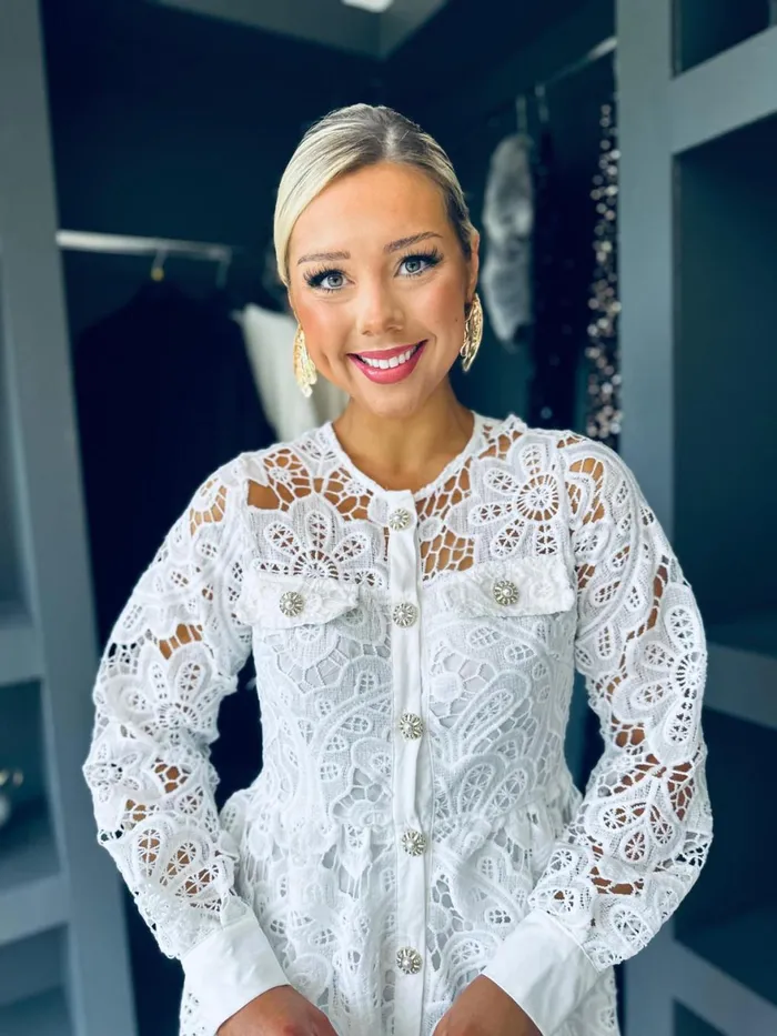 Women Day Dress Canella Lane Polly Crochet Detail Dress White