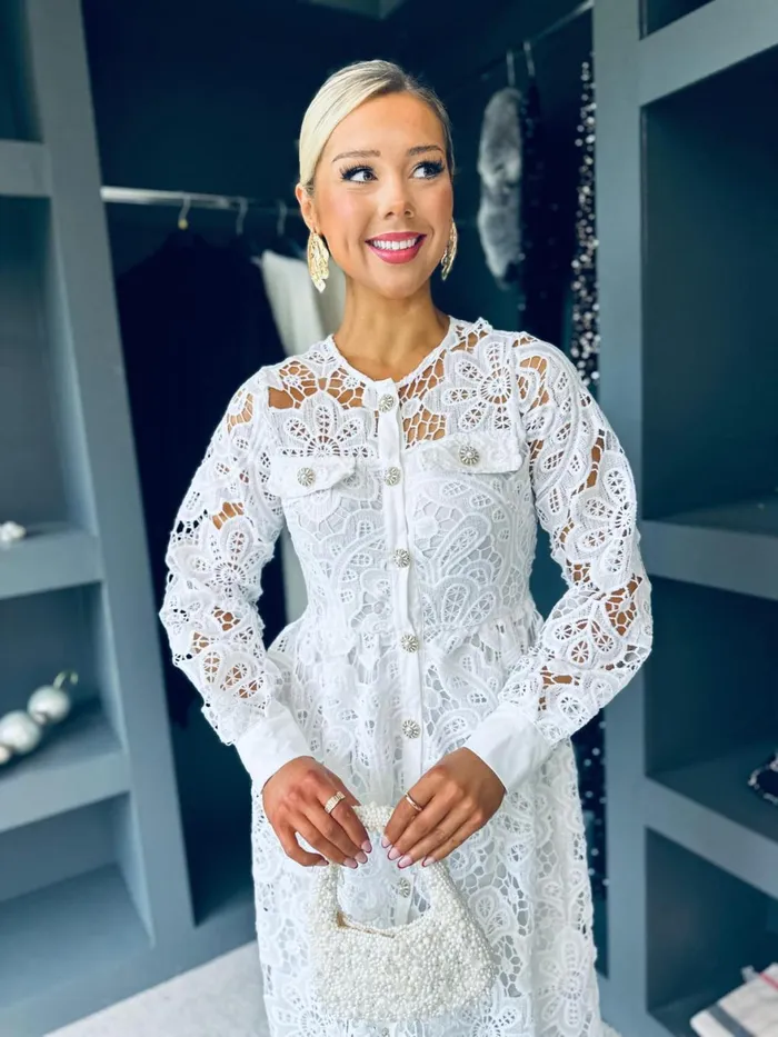 Women Day Dress Canella Lane Polly Crochet Detail Dress White
