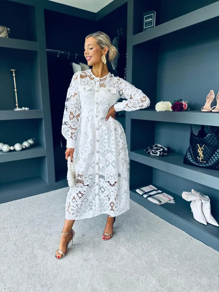 Women Day Dress Canella Lane Polly Crochet Detail Dress White