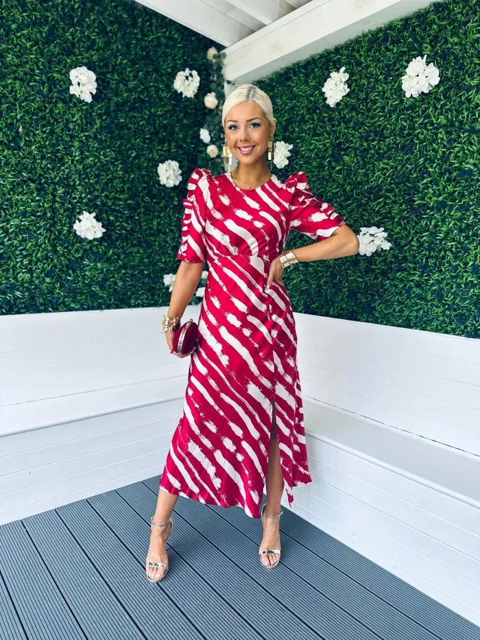 Women Day Dress Canella Lane Samira Frill Sleeve Midi Dress Ruby
